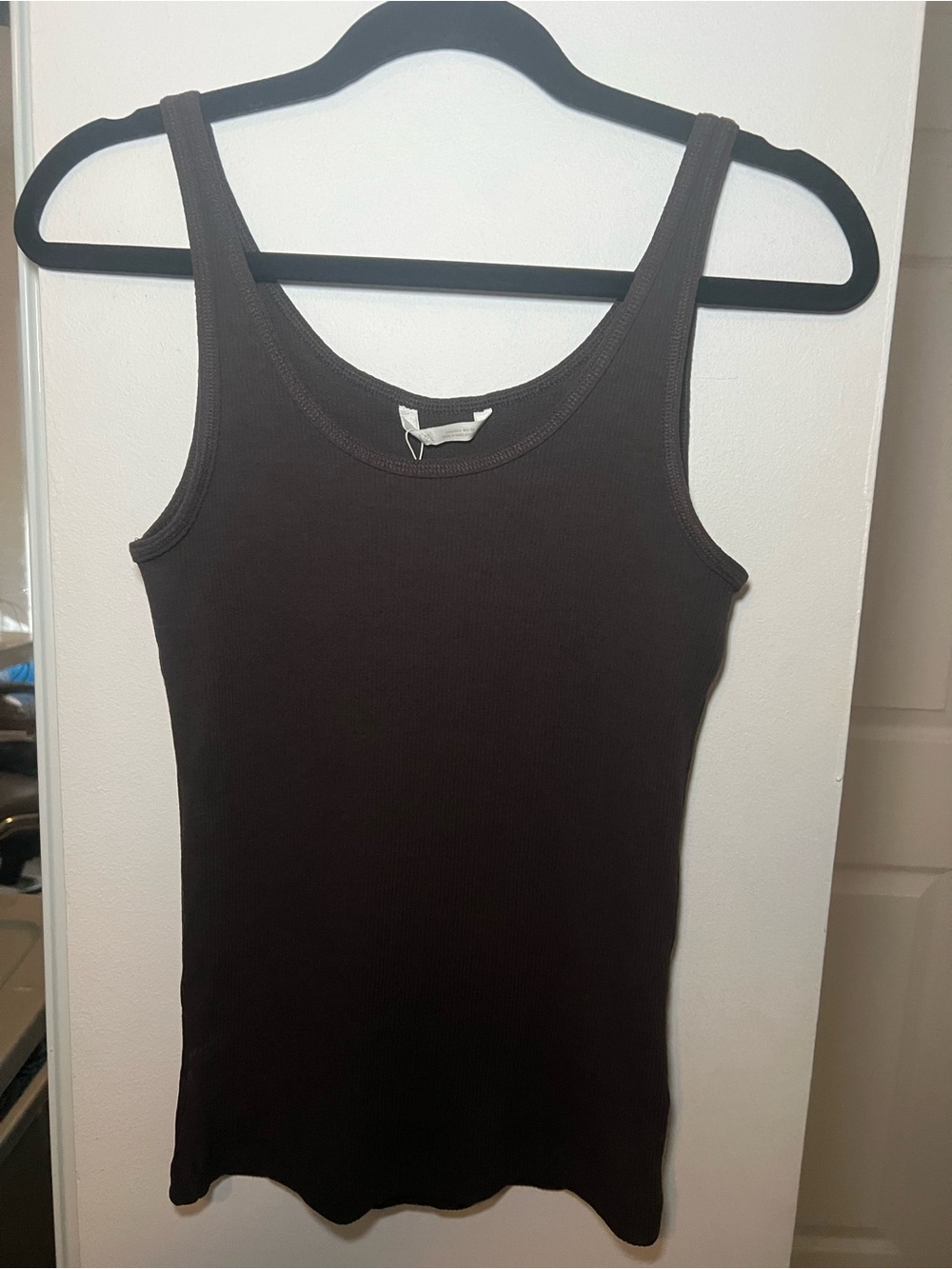 Zara Dark Brown Ribbed Scoop Tank Top